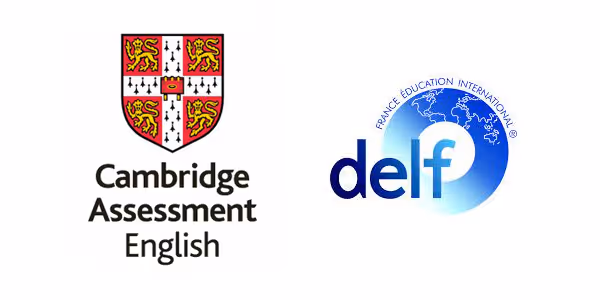 Logo de las instituciones Cambridge y DELF